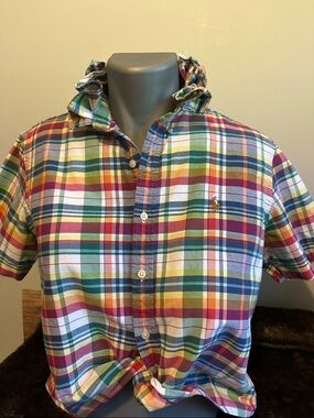 Ralph Lauren Multicolor Plaid Short-Sleeve Ruffle collar Shirt